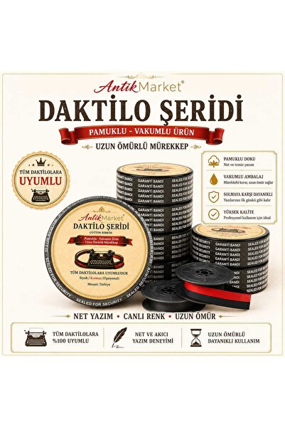 Antik Market Premium Daktilo Şeridi Kırmızı Siyah Çift Makara