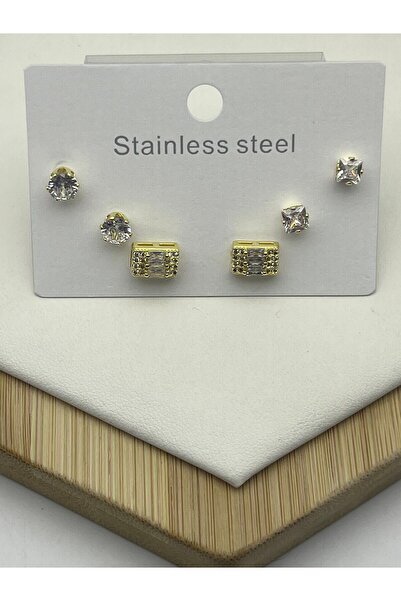 BİJU YILMAZ 26clk34 baguette stone gold steel earring set