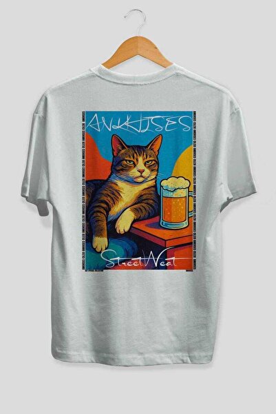 Ankhises For the Love of Cats 62 Cats Printed White Oversize T-Shirt 100% Cot...