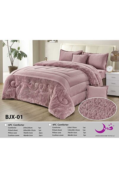 Moon Double Bed Winter Plain Fur Bedspread 6 Pieces - Plain Fur Winter Duvet ...