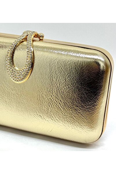 NAZART Kadın Kırışık Altın Abiye Clutch Zincir Askılı El ve Omuz Düğün Nişan Gece Çantası