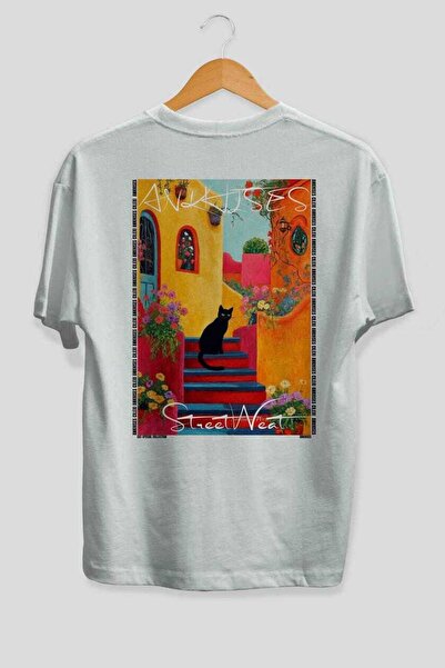 Ankhises For the Love of Cats 22 Cats Printed White Oversize T-Shirt 100% Cot...