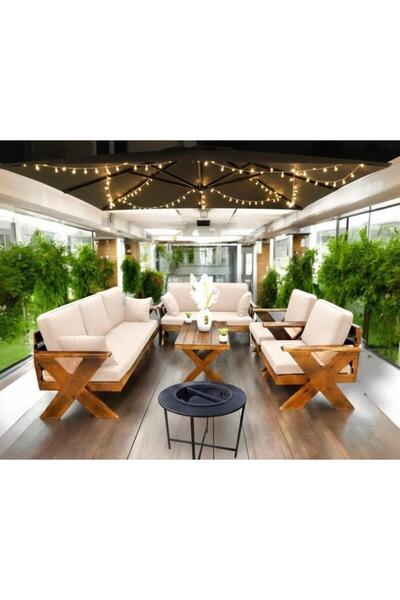 Tables Suede Wood Seven-Person Outdoor Sofa Set – Comfort and Style for Your ...