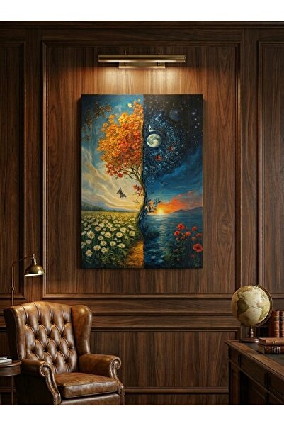shop Gece Ve Gündüz Hayat Ağacı Temalı Sürrealist Kanvas Tablo