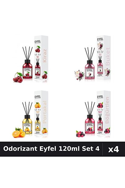 Eyfel Set 4 Odorizant Camera Betisoare 120ml - Cireșe, Bouquet, Portocală, Fr...