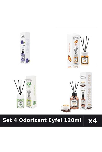 Eyfel Set 4 Odorizante Camera Betisoare, Cafea, Iasomie, Piersica, Zambile, 1...