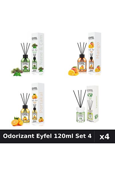 Eyfel Set 4 Odorizant Camera Betisoare 120ml - Pin Mentă, Mango, Portocală, I...