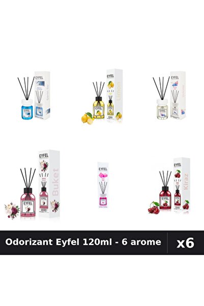 Eyfel Set 6 Odorizante Camera Betisoare 120ml - 6 Arome: Cool Water, Lămâie, ...