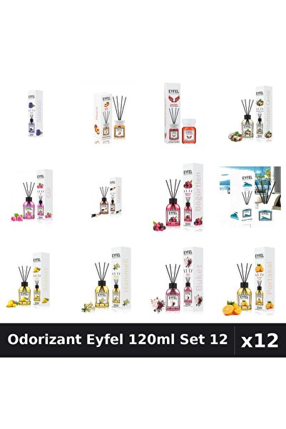 Eyfel Set 12 Odorizant Cameră Betișoare 120ml - 12 Arome Asortate, Parfum Intens