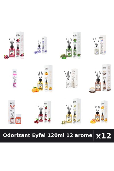 Eyfel Set 12 Odorizant Camera Betisoare 120ml - 12 Arome Asortate, Parfum Intens