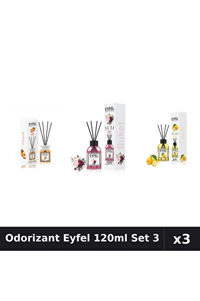 Eyfel Set 3 Odorizant Camera Betisoare 120ml - Piersică, Bouquet, Lămâie