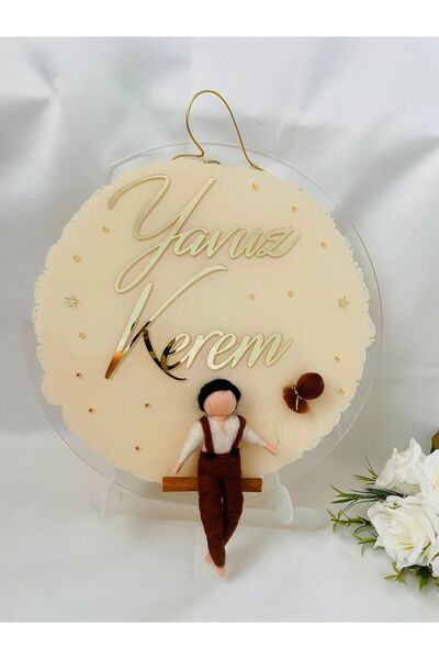 Laber Tasarım Erkek Keçe Bebek Kapı Süsü - Hastane Odası, Çocuk Odası Kapı Sü...