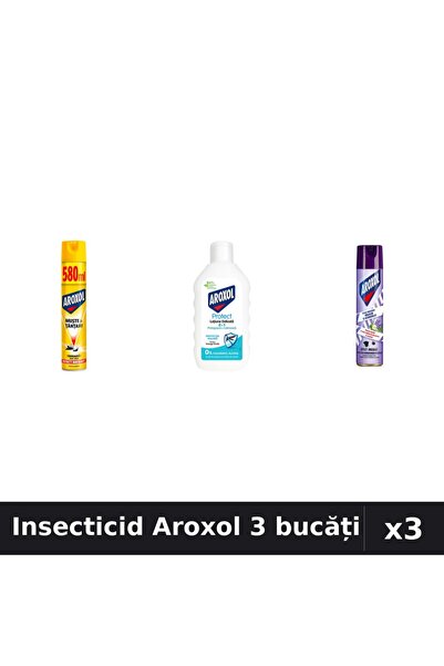 Aroxol Set 3 Spray Insecticid 580ml, 250ml - Loțiune Repelent 200ml - Protecț...
