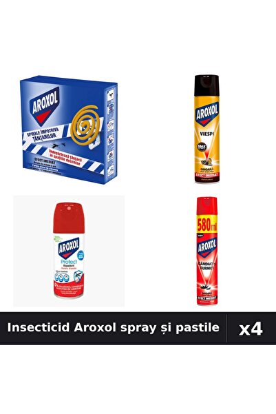 Aroxol Set 4 Spray Insecticid - Pastile și Spray 10buc + 100ml + 400ml + 580ml