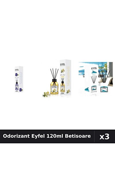 Eyfel Set 3 Odorizant Camera Betisoare 120ml - Zambile, Mâna Maicii, Ocean