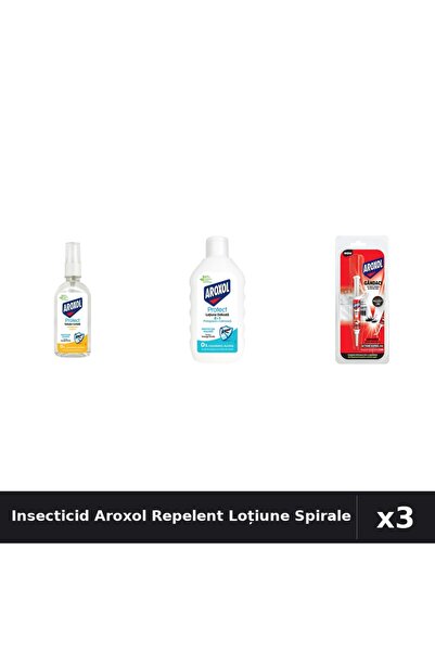 Aroxol Set 3 Insecticid - Loțiune Repelent 85ml + 200ml, Spirale Anti-Insecte 5g