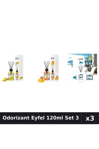 Eyfel Set 3 Odorizant Camera Betisoare 120ml - Ananas, Mango, Ocean