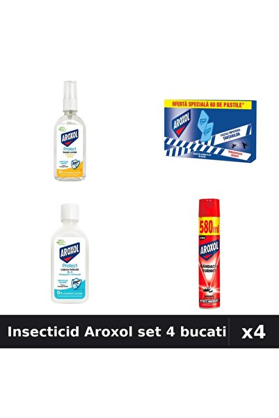 Aroxol Set 4 Insecticid - Loțiune Repelent 85ml, Spray 580ml, Pastile Anti-In...