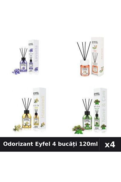 Eyfel Set 4 Odorizant Camera Betisoare 120ml - Lavanda, Acacia, Pin, Mână Maicii