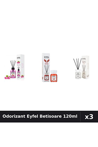 Eyfel Set 3 Odorizant Camera Betisoare 120ml - Trandafir, Red Dragon, Bumbac