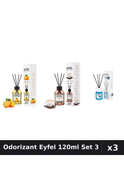 Eyfel Set 3 Odorizant Camera Betisoare 120ml - Portocala, Cafea, Cool Water