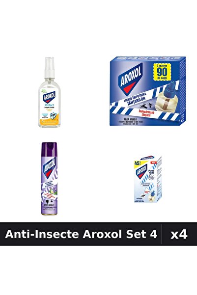 Aroxol Set 4 Insecticid - Loțiune 85ml, Spray 250ml, Aparat Electric 45 Nopti