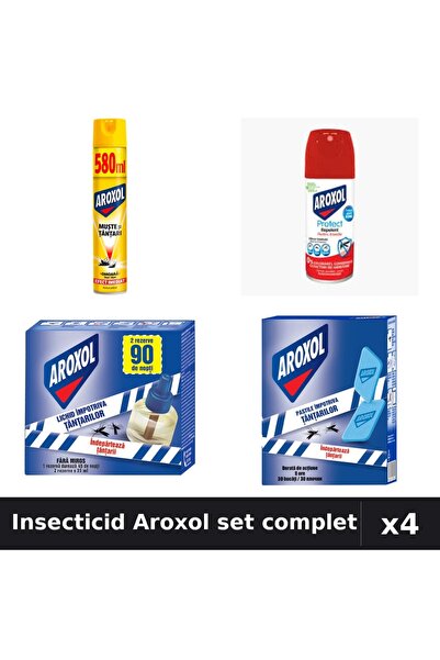 Aroxol Set 4 Insecticid - Spray 580ml, 100ml, Aparat 45 Nopti, Pastile 30 buc