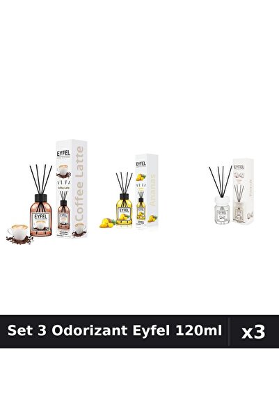 Eyfel Set 3 Odorizante Camera Betisoare, Ananas, Bumbac, Cafea, 120 ml