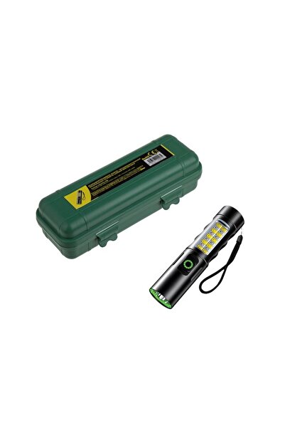 Zet Lanternă reîncărcabilă neagră USB, 12 cm, 6 funcții de lumină, pentru cam...