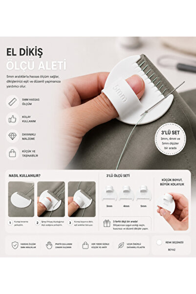 StudioAslanDesign 3'lü El Dikiş Ölçü Kılavuzu Seti (3mm-4mm-5mm) | Dikiş Payı...