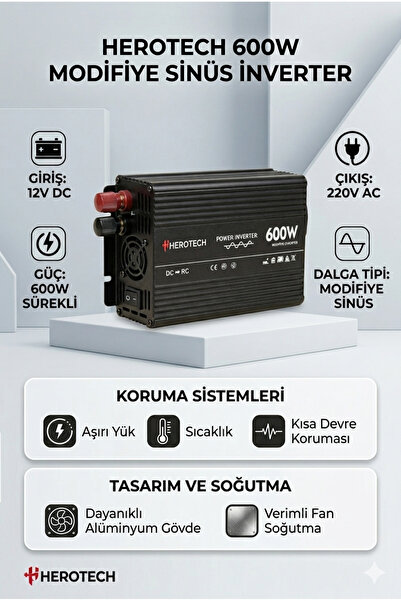 HEROTECH 600W 12V Modifiye Sinüs İnverter - Monofaze Güç Çevirici Dönüştürücü