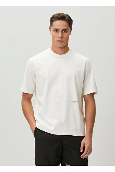 STONE ISLAND Marina Kırık Beyaz Logo Baskılı T-shirt