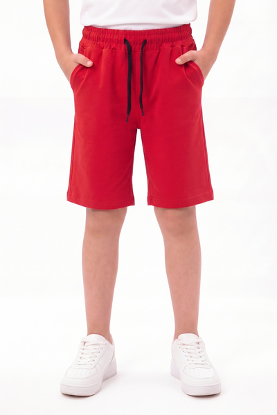 YA KO KİDS Plain Basic Unprinted Elastic Waist Double Pocket Summer Boys' Capri Pants