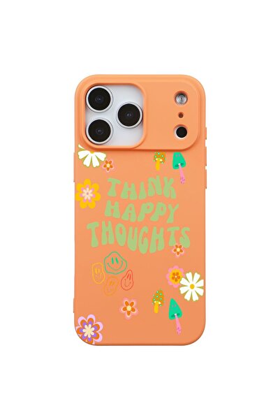 Casen iPhone 17 Pro Turuncu Think Happy Renkli Silikon Kılıfı