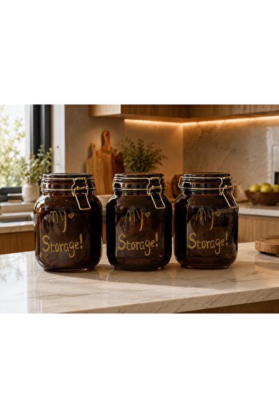 Qerhome Set of 3 Luxury Amber Clip-On Vacuum Lid Glass Square Food Jars 1500 ml