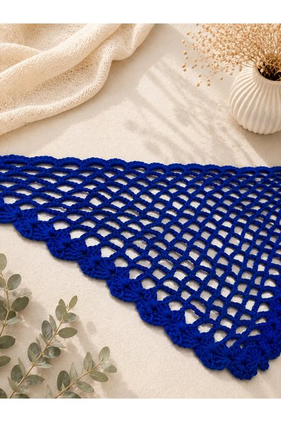 örgü Cobalt Blue Hand Knitted Bandana Hat – Bohemian Women's Hair Accessory