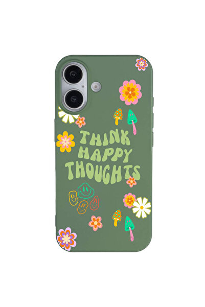 Casen iPhone 17 Siyah Think Happy Renkli Silikon Kılıfı
