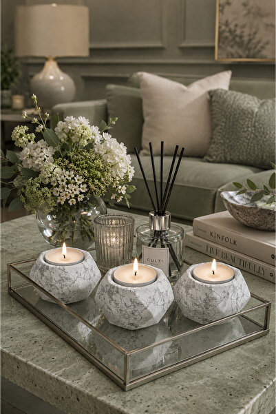 betonmall 3’lü El Yapımı Beton Mumluk & Şamdan Seti (Tealight Mumlar Dahil) |...