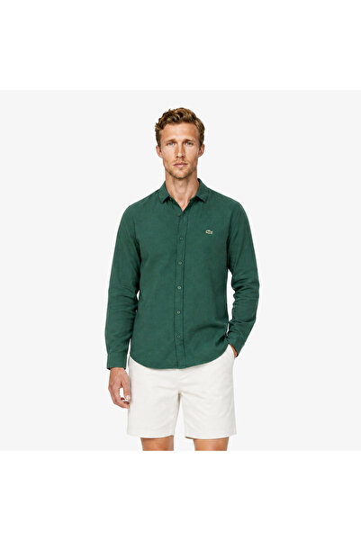 Lacoste Erkek Regular Fit Keten Yeşil Gömlek