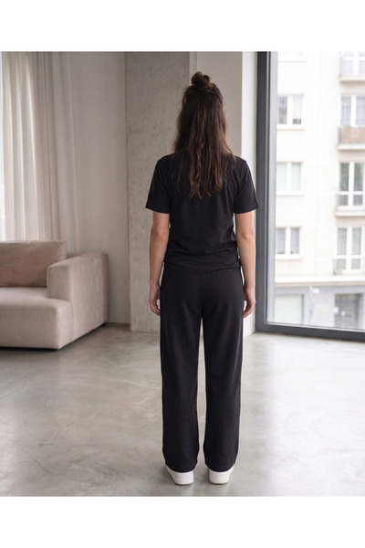 CAONNES Women's Black Sweatpants - Waist-Tieable, Suitable for Daily Use, Comfortable Fit, Washable Fabric
