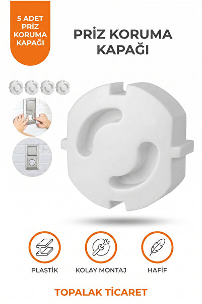 TOPALAKTİCARET 5 Adet Priz Koruma Kapağı - Çocuk Güvenlik Kilidi - Kolay Montaj - Beyaz