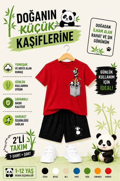 OVERMAX 🐼   Set pentru copii cu imprimeu Panda „Micii exploratori ai naturii...