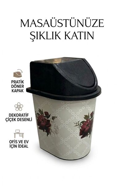 kayatexonline Çiçek Desenli Sallanır Kapaklı Tezgah Üstü Çöp Kovası - Mini Ba...