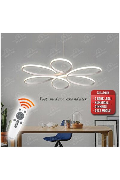 Elektroyou Star Beyaz Kumandalı 3 Renk Ledli Dimmerli Sarkık Modern Ledli Avize