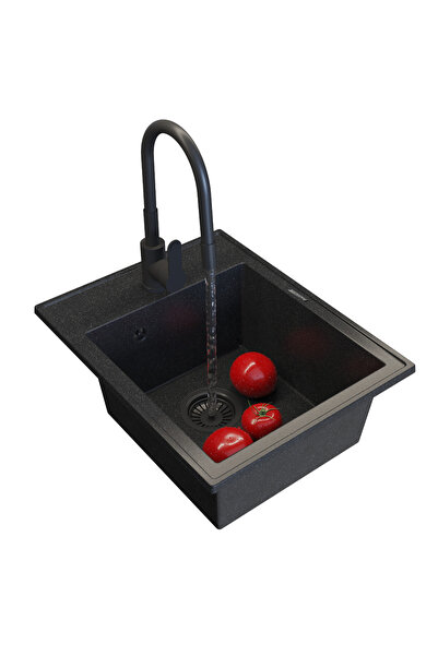 Granitan Set Chiuveta Granit Nero 50x40 cm, cu baterie Grado, sifon si uscato...