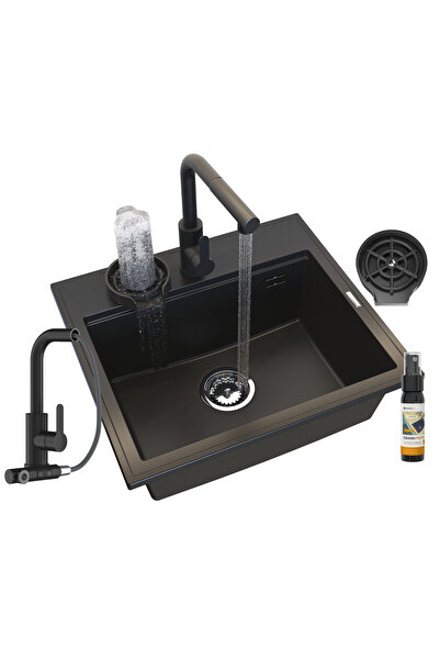 Granitan Set Chiuveta Granit Negru Foxal 565x505mm, cu baterie Ebro si masina...