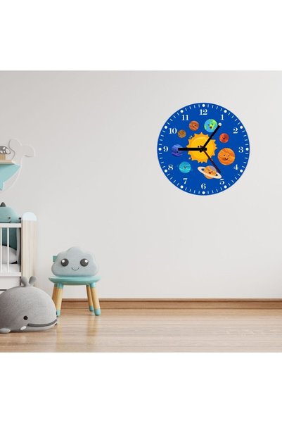 Çılgıntrend Ceas de perete metalic pentru camera copiilor Sistemul Solar 29x29 cm - Planete educative Mecanism silențios