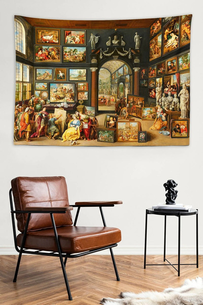 BSGSHOP Rönesans Sanat Galerisi Desenli Duvar Örtüsü - Klasik Tablo Görünümlü...