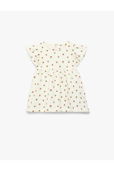 Koton Cherry Patterned Short Sleeve Crew Neck Cotton Dress