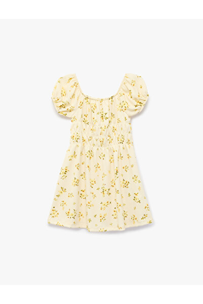 Koton Square Neck Short Sleeve Floral Print Dress